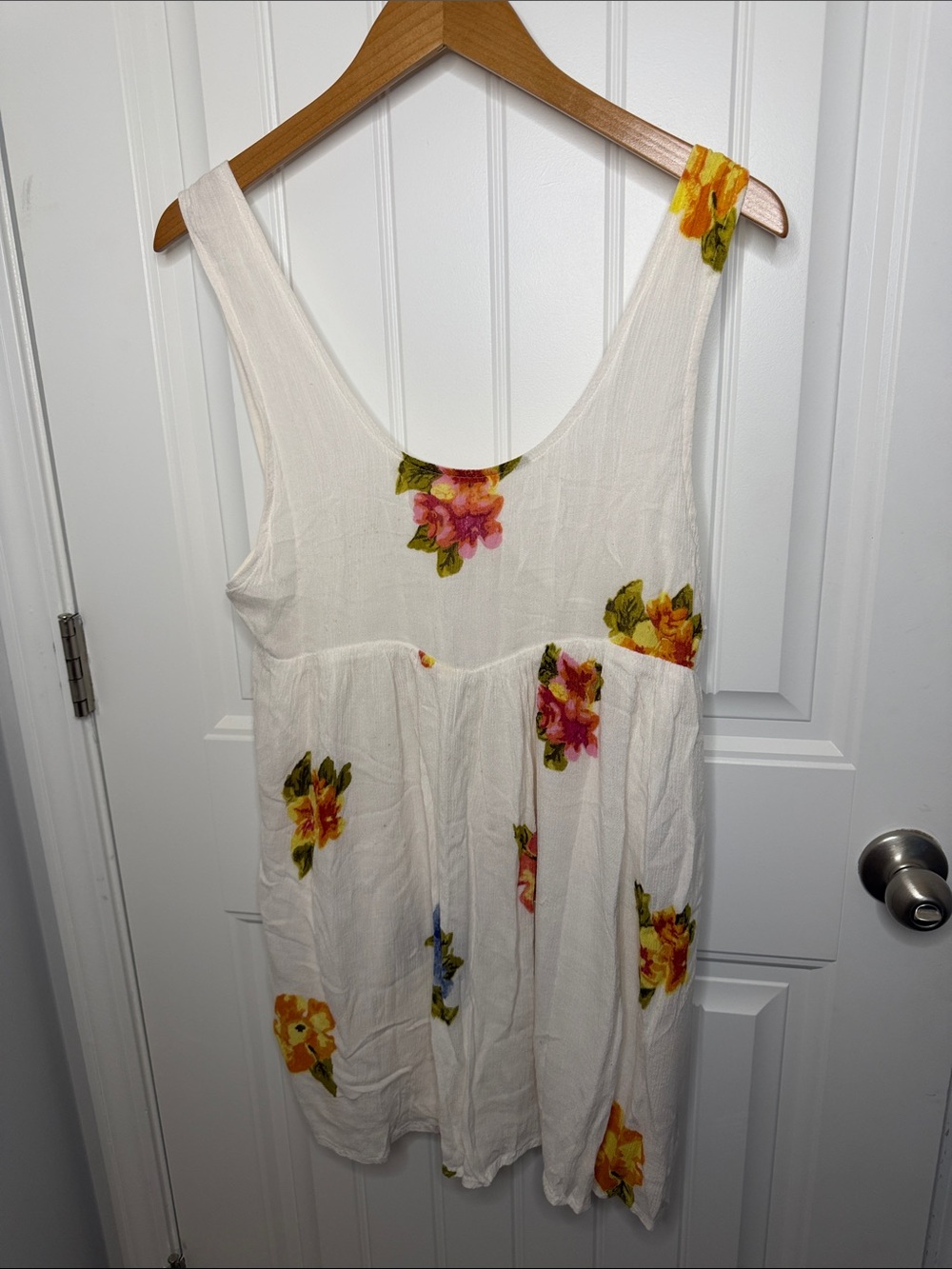 White Floral Sleeveless Sundress with Yellow & Pink Blooms